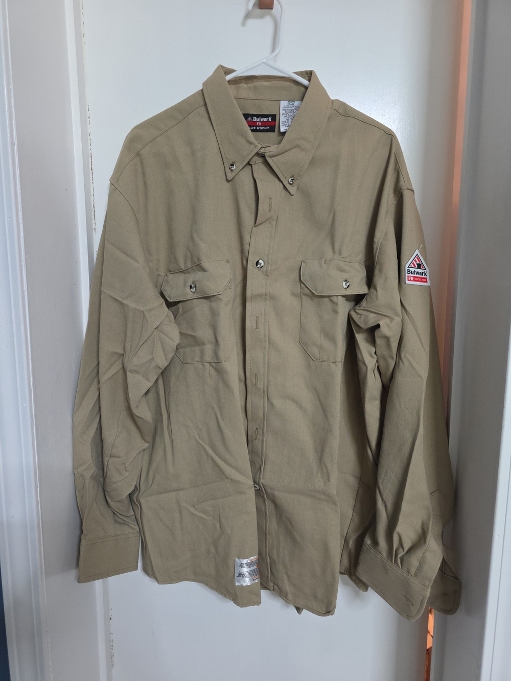 Bulwark Mens FR Button Down Long Sleeve Khaki Shirt